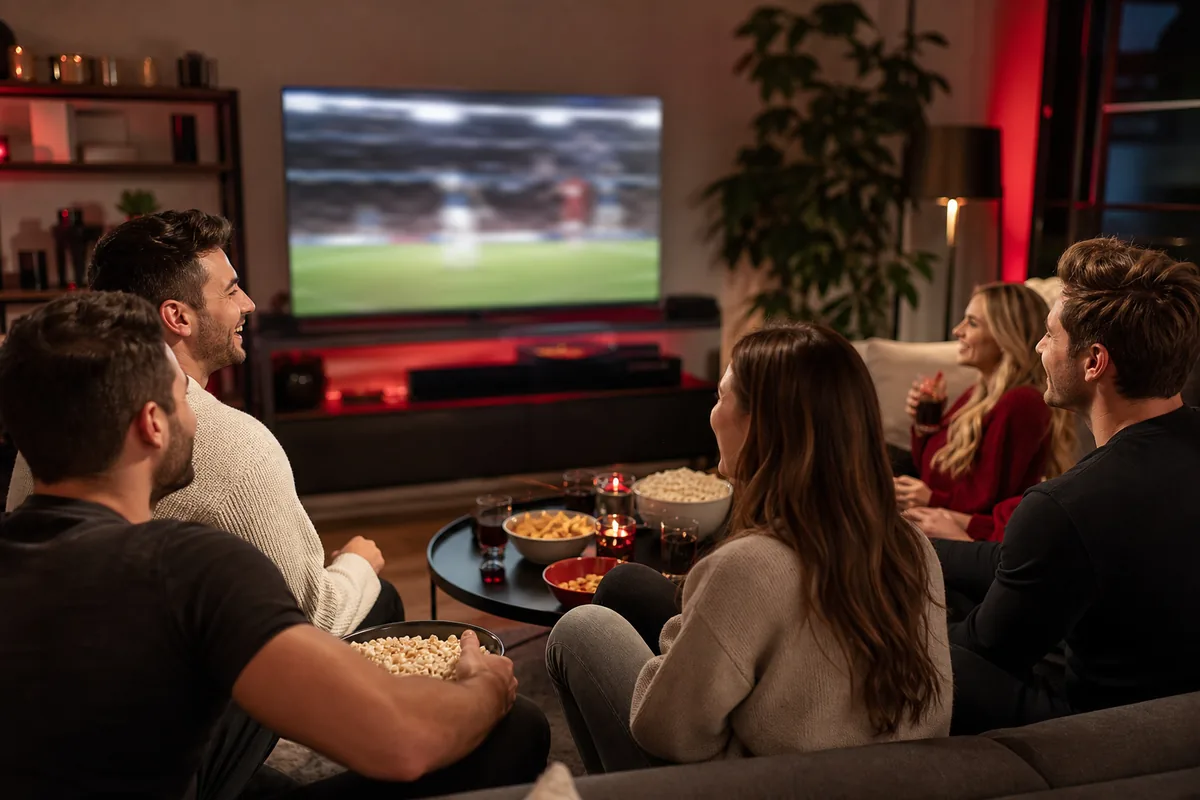 Friends watching sports entertainment at home